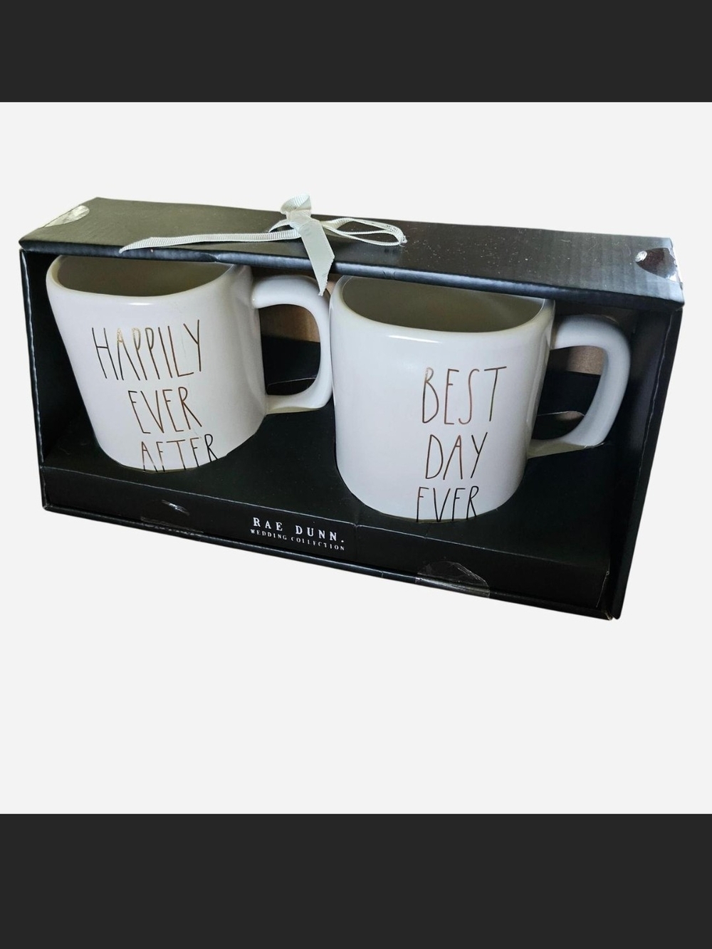Rae Dunn 'Happily Ever After / Best Day Ever' White Ceramic Mug Set